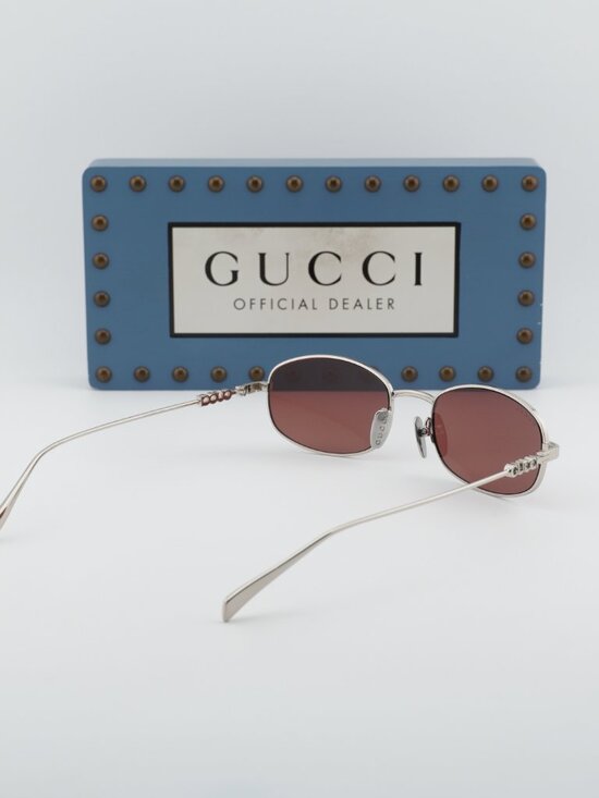 Gucci GG1940S 003 Rectangle Sunglasses - Silver / Red main image 7